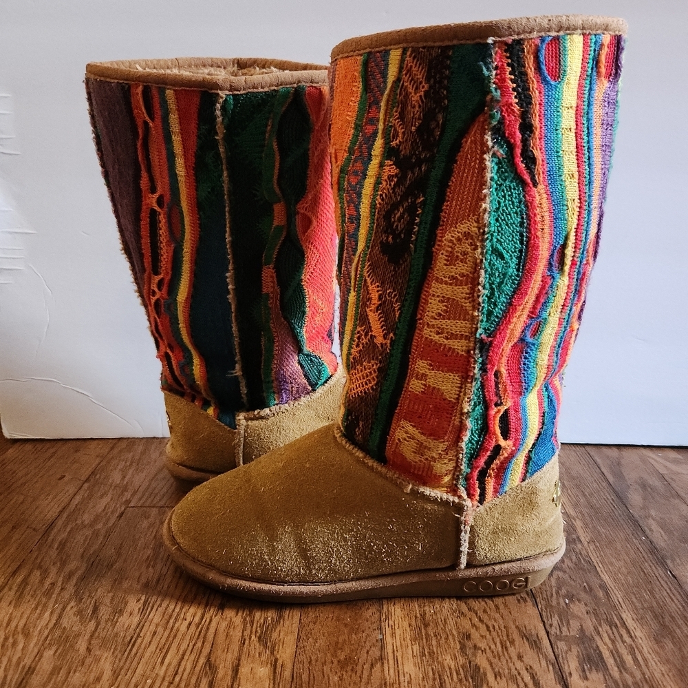 RARE Vintage COOGI 3D Rainbow Colorful Knit Sweater Ugg Style Winter Boots - Picture 8 of 14